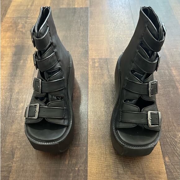 Demonia Black Violet Platform Open-Toe Boots - Size 7 - Picture 1 of 12